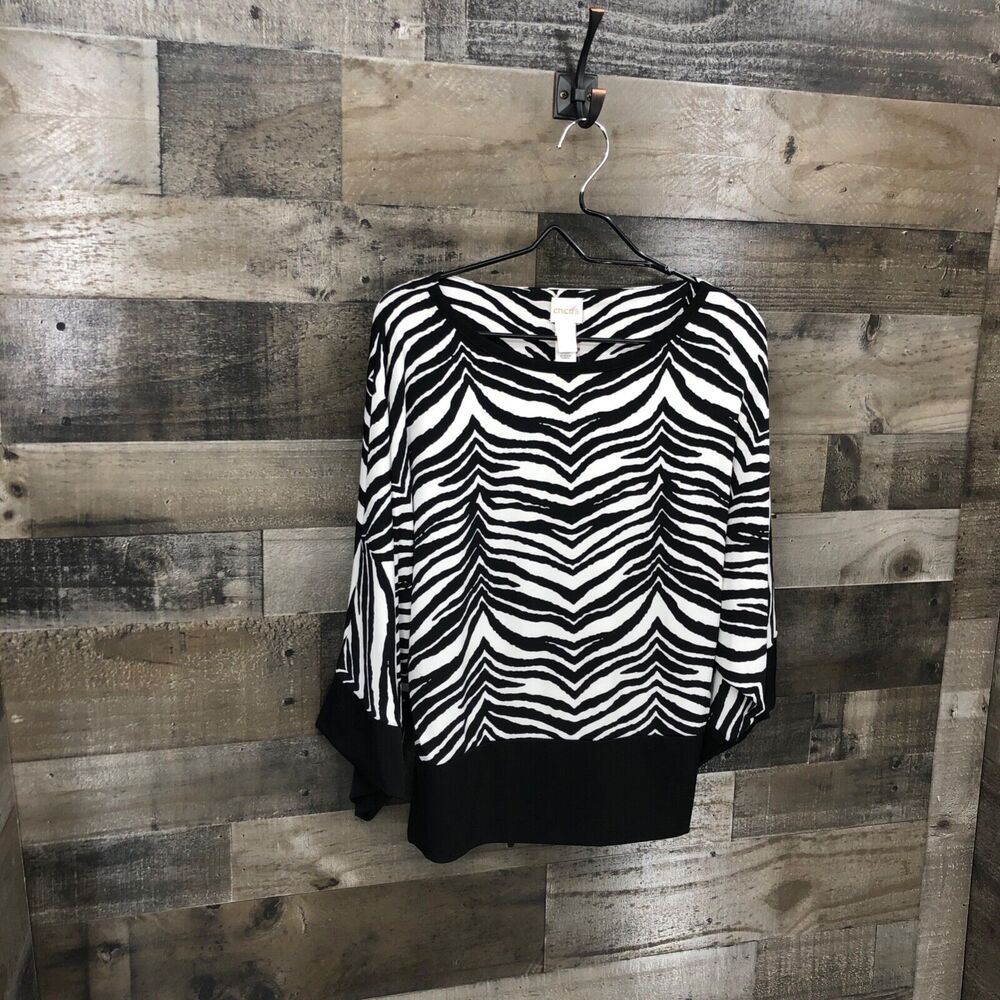 Chico's Women's Knit Kit Classic Zebra Top Blouse Size 0/S/4 Flowing Sleeves - Picture 8 of 9